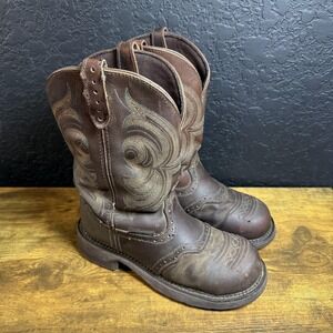 Justin Gypsy WKL9984 Womens 7.5 B Brown Leather Steel Toe Waterproof Work Boots